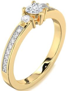 Diamond Gold Silver Heart Three Stone Engagement Ring
