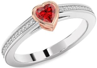 Diamond Ruby Silver & 10K Rose Gold Heart Pave Promise Ring