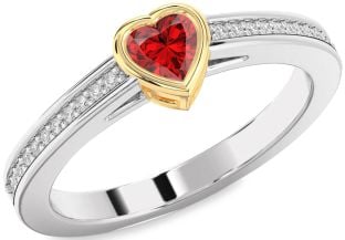 Diamond Ruby Silver & 10K gold Heart Pave Promise Ring