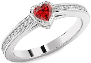 Diamond Ruby Platinum Heart Pave Promise Ring