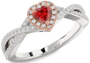 Diamond Ruby Silver & 10K Rose Gold Heart Pave Promise Ring