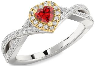 Diamond Ruby Silver & 10K gold Heart Pave Promise Ring