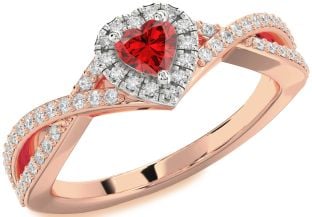 Diamond Ruby Platinum & Rose Gold Heart Pave Promise Ring