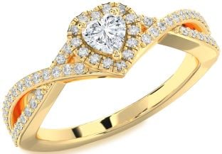 Diamond Gold Silver Heart Pave Promise Ring