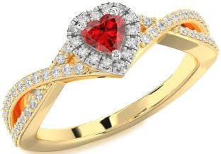 Diamond Ruby Platinum & Yellow Gold Heart Pave Promise Ring