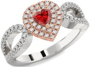 Diamond Ruby Silver & 10K Rose Gold Heart Pave Promise Ring