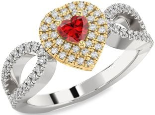 Diamond Ruby Platinum & Yellow Gold Heart Pave Promise Ring