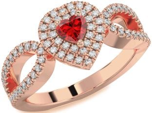 Diamond Ruby Rose Gold Heart Pave Promise Ring