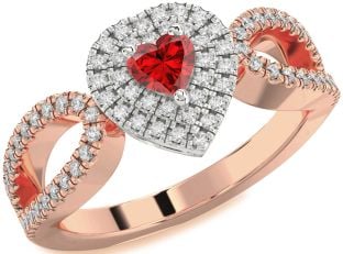 Diamond Ruby Platinum & Rose Gold Heart Pave Promise Ring