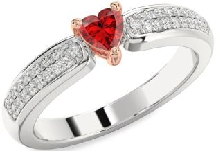 Diamond Ruby Silver & 10K Rose Gold Heart Pave Promise Ring