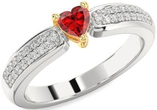 Diamond Ruby Platinum & Yellow Gold Heart Pave Promise Ring