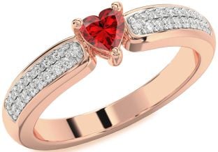 Diamond Ruby Rose Gold Heart Pave Promise Ring