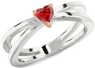 Ruby Silver & 10K Rose Gold Heart Promise Ring