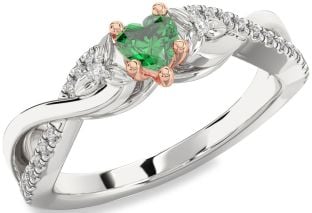 Diamond Emerald Platinum & Rose Gold Heart Infinity Promise Ring
