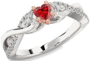 Diamond Ruby Platinum & Rose Gold Heart Infinity Promise Ring