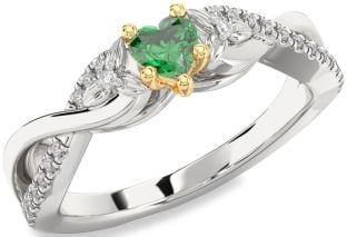 Diamond Emerald Platinum & Yellow Gold Heart Infinity Promise Ring