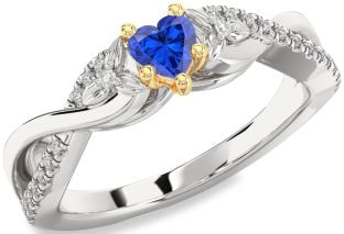 Diamond Blue Sapphire Platinum & Yellow Gold Heart Infinity Promise Ring