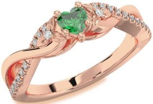 Diamond Emerald Rose Gold Heart Infinity Promise Ring