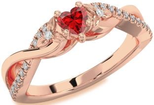 Diamond Ruby Rose Gold Heart Infinity Promise Ring