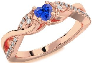 Diamond Blue Sapphire Rose Gold Heart Infinity Promise Ring