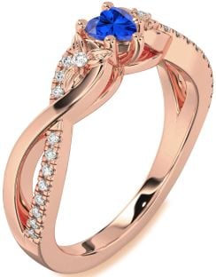 Diamond Blue Sapphire Rose Gold Heart Infinity Promise Ring