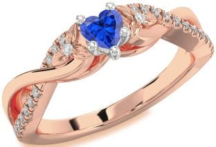 Diamond Blue Sapphire Platinum & Rose Gold Heart Infinity Promise Ring