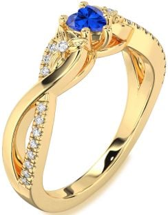 Diamond Blue Sapphire Gold Heart Infinity Promise Ring