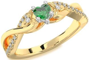 Diamond Emerald Platinum & Yellow Gold Heart Infinity Promise Ring