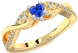 Diamond Blue Sapphire Platinum & Yellow Gold Heart Infinity Promise Ring
