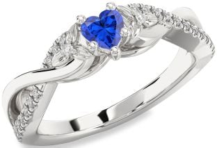 Diamond Blue Sapphire Platinum Heart Infinity Promise Ring