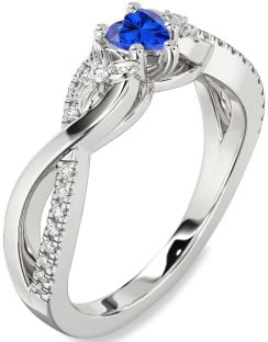 Diamond Blue Sapphire Platinum Heart Infinity Promise Ring