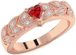 Diamond Ruby Rose Gold Heart Promise Ring