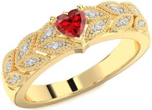 Diamond Ruby Gold Heart Promise Ring