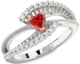 Diamond Ruby Platinum & Rose Gold Heart Promise Ring
