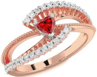 Diamond Ruby Platinum & Rose Gold Heart Promise Ring