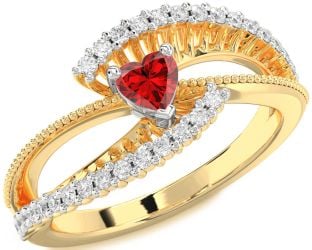 Diamond Ruby Platinum & Yellow Gold Heart Promise Ring