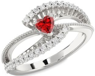 Diamond Ruby Platinum Heart Promise Ring