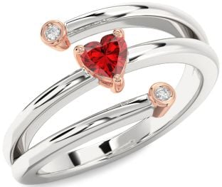 Diamond Ruby White Rose Gold Heart Promise Ring