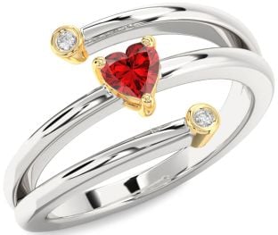 Diamond Ruby White Yellow Gold Heart Promise Ring