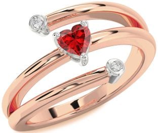 Diamond Ruby White Rose Gold Heart Promise Ring