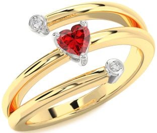 Diamond Ruby White Yellow Gold Heart Promise Ring