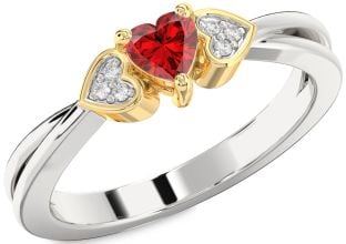 Diamond Ruby Silver & 10K gold Heart Promise Ring