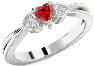 Diamond Ruby Platinum Heart Promise Ring