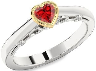 Diamond Ruby Silver & 10K gold Heart Promise Ring