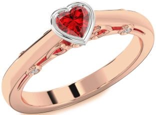 Diamond Ruby White Rose Gold Heart Promise Ring