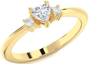 Diamond Gold Silver Heart Three Stone Engagement Ring