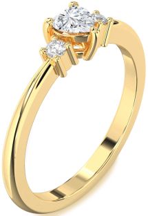 Diamond Gold Silver Heart Three Stone Engagement Ring