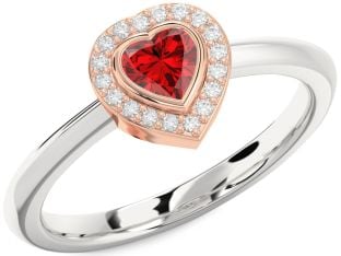 Diamond Ruby Silver & 10K Rose Gold Heart Promise Ring