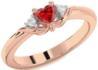 Diamond Ruby Rose Gold Heart Three Stone Engagement Ring