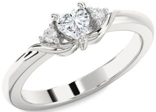 Diamond Silver Heart Three Stone Engagement Ring